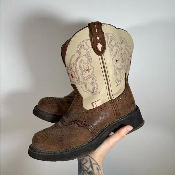 Justin Gypsy Brown Leather Western Boots Size 7.5 - Picture 3 of 11